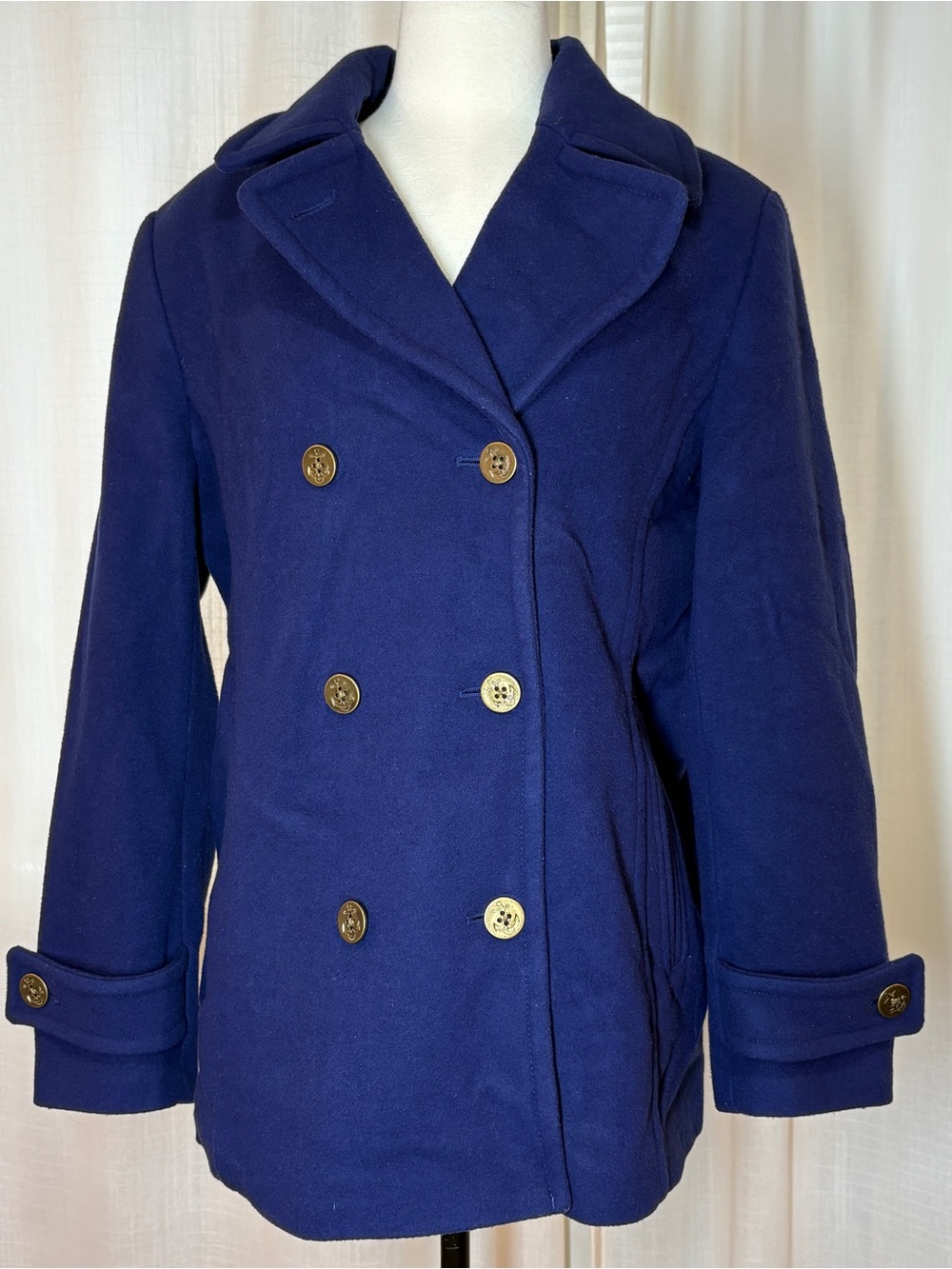 HEAVY Lands End Classic Navy Wool Peacoat - Women's 14
